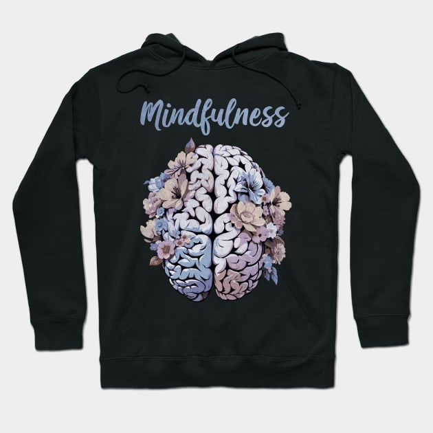 Mindfulness, cultivating Mental Health and Wellness, blue color floral brain Hoodie by Collagedream